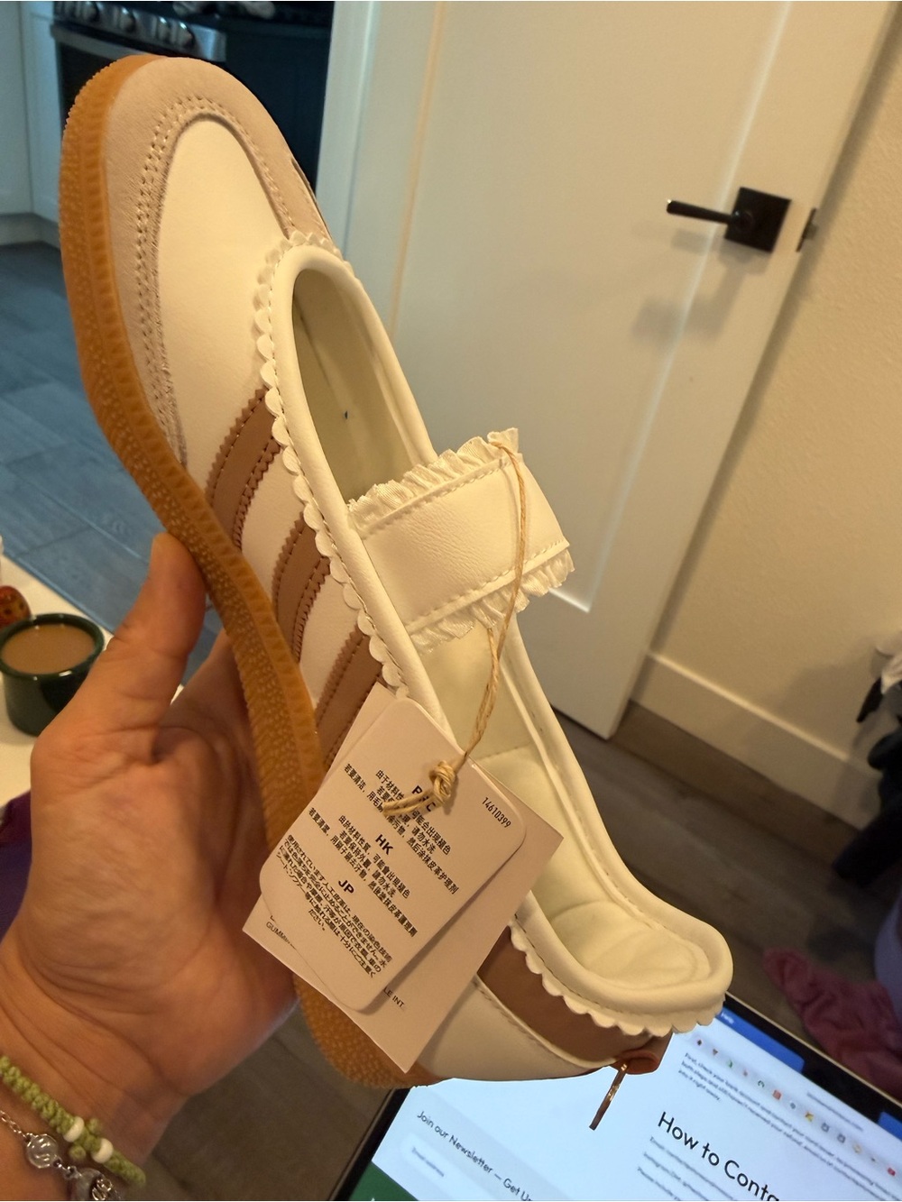 adidas Samba Mary-Jane Sneakers in White and Light Pink with Gum Sole - Picture 5 of 6